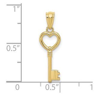 10K Yellow Gold Polished Heart Key Charm
