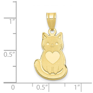 10K Yellow Gold Laser Cut Cat with Heart Charm