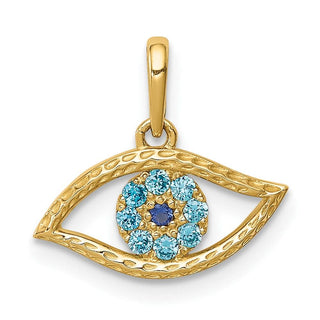 10K Yellow Gold Blue CZ Eye Pendant