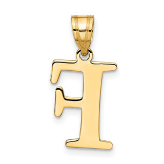 10K Yellow Gold Polished Etched Letter F Initial Pendant
