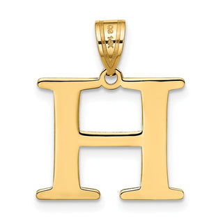10K Yellow Gold Polished Etched Letter H Initial Pendant