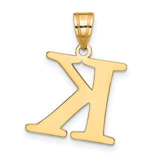 10K Yellow Gold Polished Etched Letter K Initial Pendant