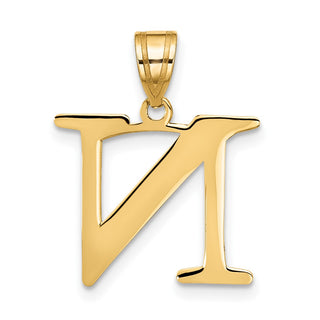 10K Yellow Gold Polished Etched Letter N Initial Pendant