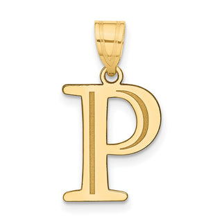 10K Yellow Gold Polished Etched Letter P Initial Pendant