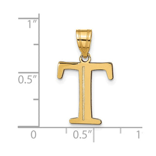 10K Yellow Gold Polished Etched Letter T Initial Pendant