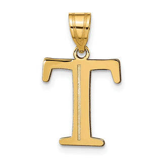 10K Yellow Gold Polished Etched Letter T Initial Pendant