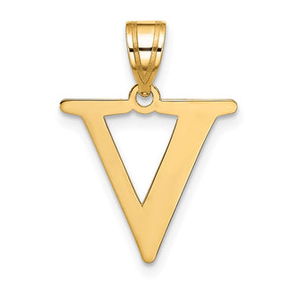 10K Yellow Gold Polished Etched Letter V Initial Pendant