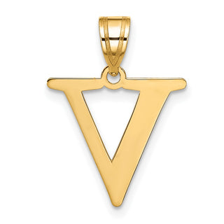 10K Yellow Gold Polished Etched Letter V Initial Pendant