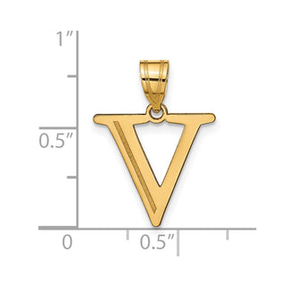 10K Yellow Gold Polished Etched Letter V Initial Pendant