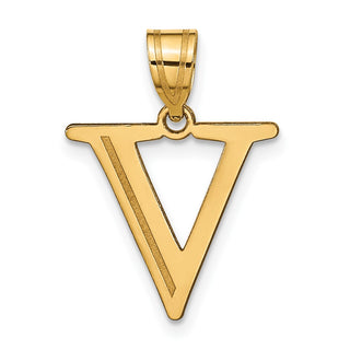 10K Yellow Gold Polished Etched Letter V Initial Pendant