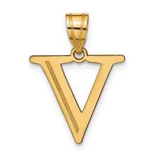 10K Yellow Gold Polished Etched Letter V Initial Pendant