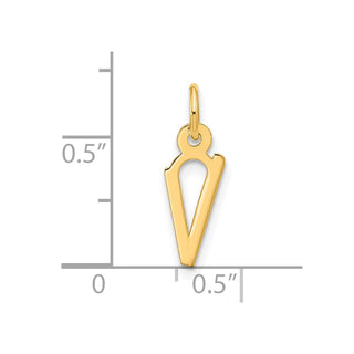 10K Yellow Gold Large Slanted Block Initial V Charm