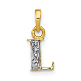 10K Yellow Gold and Rhodium-plated Diamond Initial L Charm