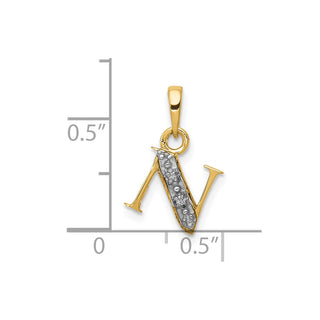 10K Yellow Gold and Rhodium-plated Diamond Initial N Charm