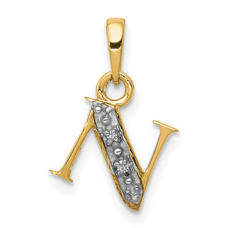 10K Yellow Gold and Rhodium-plated Diamond Initial N Charm
