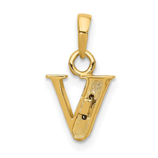 10K Yellow Gold and Rhodium-plated Diamond Initial V Charm