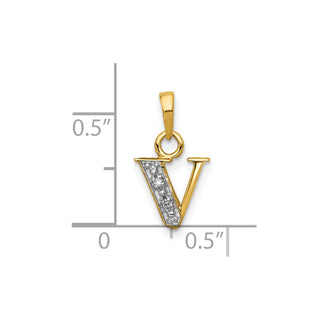 10K Yellow Gold and Rhodium-plated Diamond Initial V Charm