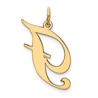 10K Yellow Gold Large Fancy Script Letter F Initial Charm