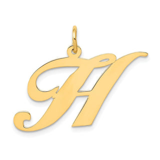 10K Yellow Gold Large Fancy Script Letter H Initial Charm