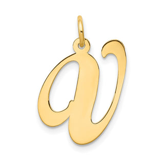 10K Yellow Gold Large Fancy Script Letter V Initial Charm