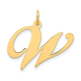 10K Yellow Gold Large Fancy Script Letter W Initial Charm