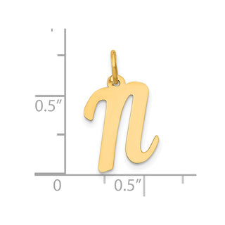 10K Yellow Gold Medium Script Letter N Initial Charm