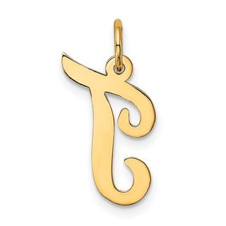 10K Yellow Gold Medium Script Letter T Initial Charm