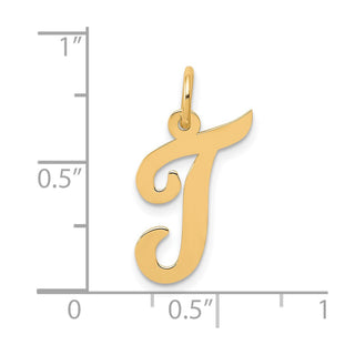 10K Yellow Gold Medium Script Letter T Initial Charm