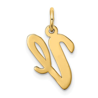 10K Yellow Gold Medium Script Letter V Initial Charm