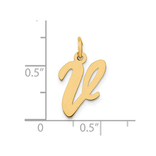 10K Yellow Gold Medium Script Letter V Initial Charm