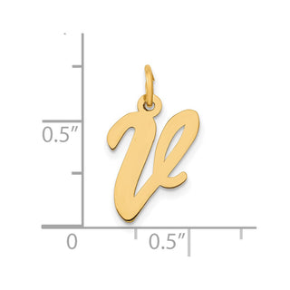 10K Yellow Gold Medium Script Letter V Initial Charm
