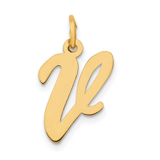 10K Yellow Gold Medium Script Letter V Initial Charm
