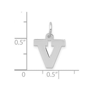 10k White Gold Small Block Initial V Charm
