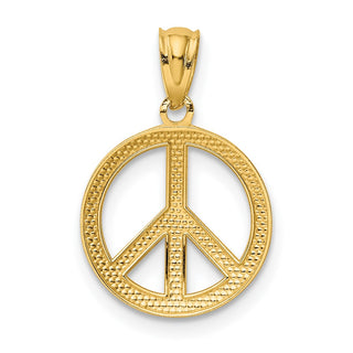 10K Yellow Gold Polished Peace Sign Circle Pendant