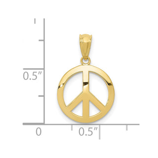 10K Yellow Gold Polished Peace Sign Circle Pendant