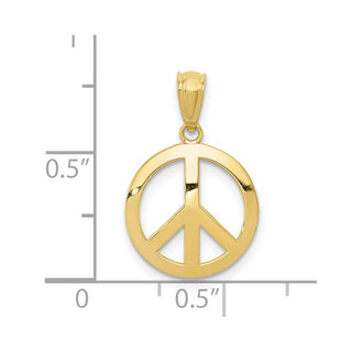 10K Yellow Gold Polished Peace Sign Circle Pendant