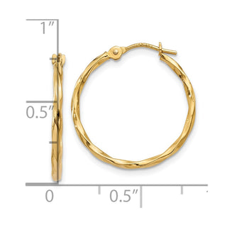 10k Yellow Gold 15mm Twist Hoop Earrings