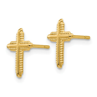 10k Yellow Gold 10mm Polished Cross Religious Stud Earrings