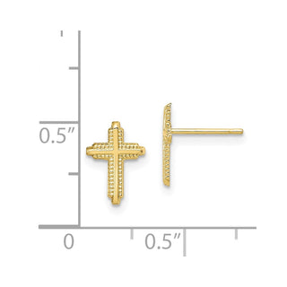 10k Yellow Gold 10mm Polished Cross Religious Stud Earrings