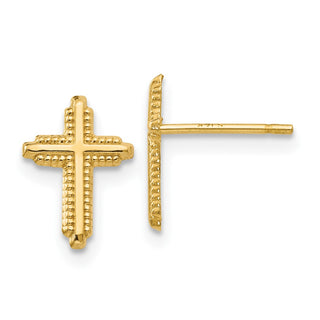 10k Yellow Gold 10mm Polished Cross Religious Stud Earrings