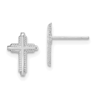 10k White Gold 10mm Polished Cross Religious Stud Earrings