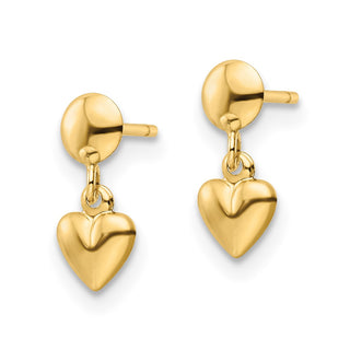 10k Yellow Gold 12.25mm Polished Heart Post Dangle Earrings