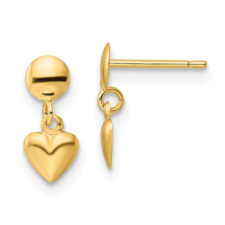 10k Yellow Gold 12.25mm Polished Heart Post Dangle Earrings