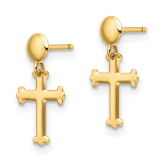 10k Yellow Gold 16.5mm Polished Cross Post Dangle Earrings
