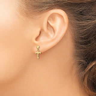 10k Yellow Gold 16.5mm Polished Cross Post Dangle Earrings