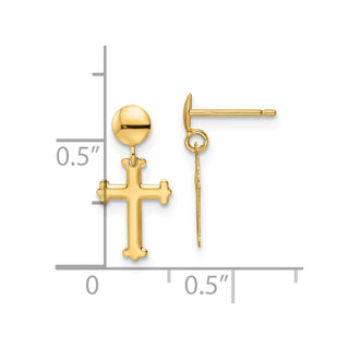 10k Yellow Gold 16.5mm Polished Cross Post Dangle Earrings