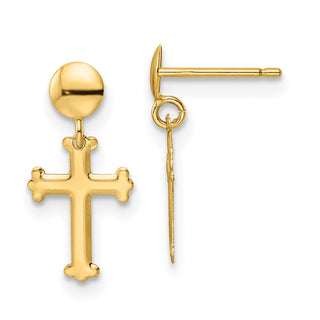 10k Yellow Gold 16.5mm Polished Cross Post Dangle Earrings