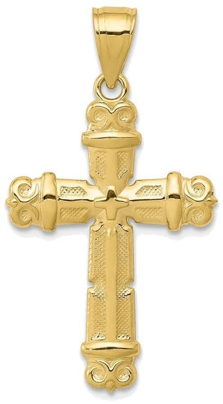 10k Yellow Gold Fleur De Lis Cross Pendant
