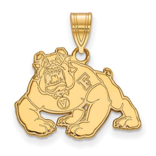 Sterling Silver Gold-plated LogoArt California State University Fresno Bulldog Medium Pendant