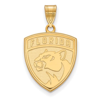 Sterling Silver Gold-plated NHL LogoArt Florida Panthers Large Pendant